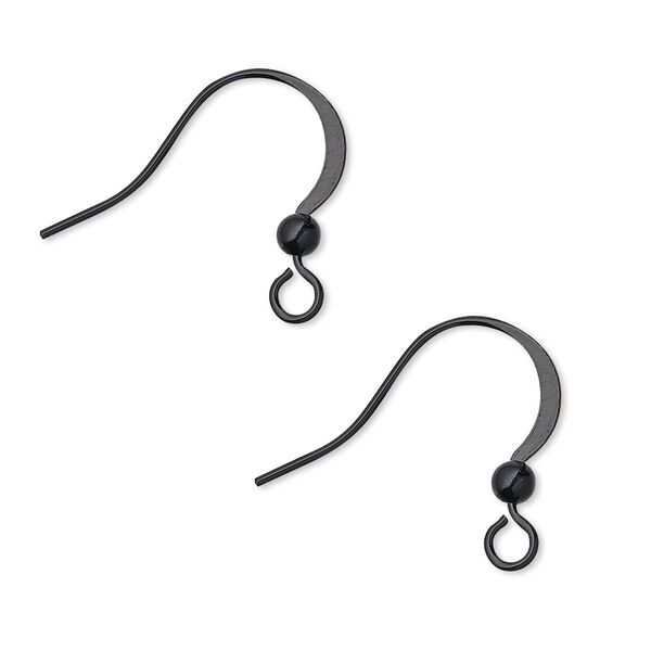 Ear wire fishhook 1pkg10, 19mm flat / 3mm ball / open loop, 21 gauge brass / electro-coated black 5 pair image number 0