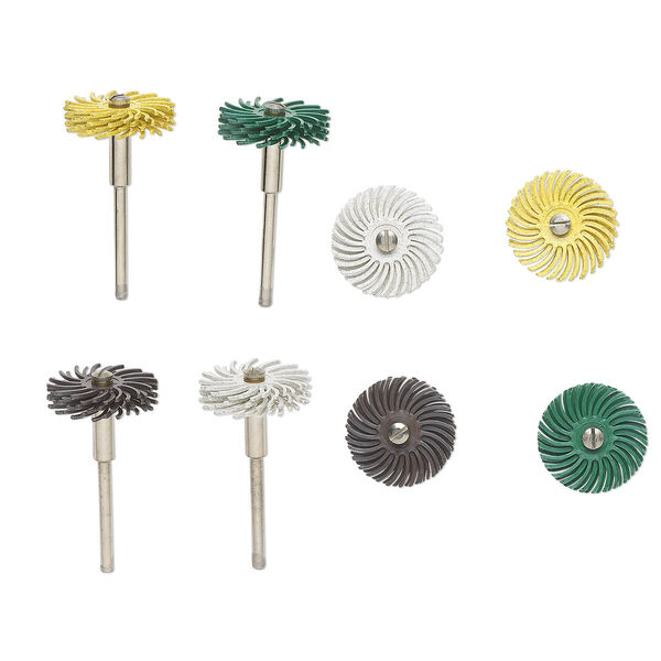 Bristle brush, 3M™ Scotch-Brite™, plastic and steel, assorted colors, 36 to 120-grit bristles, 1 inch with 2 x 1/8 inch shank for Jooltool™. Sold per pkg of 4. image number 0