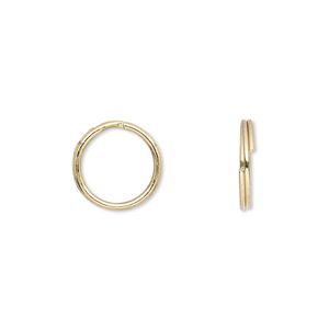 Split ring, gold-finished steel, 12mm round with 10.4mm inside diameter. Sold per pkg of 100.