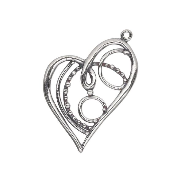 Charm, antiqued sterling silver, 28x20mm single-sided fancy open heart. Sold individually. image number 0