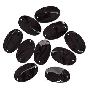 Focal, mother-of-pearl shell (dyed), black, 50x31mm-50x32mm oval with 2 holes, Mohs hardness 3-1/2. Sold per pkg of 10.