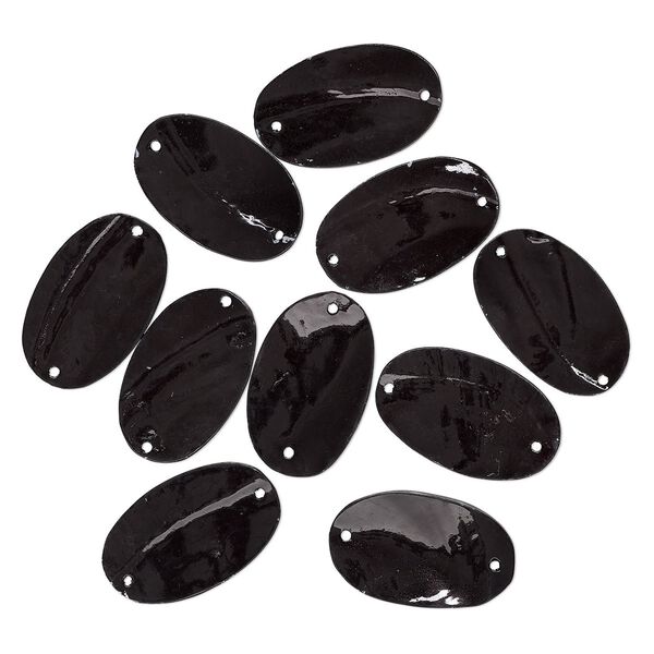 Focal, mother-of-pearl shell (dyed), black, 50x31mm-50x32mm oval with 2 holes, Mohs hardness 3-1/2. Sold per pkg of 10. image number 0