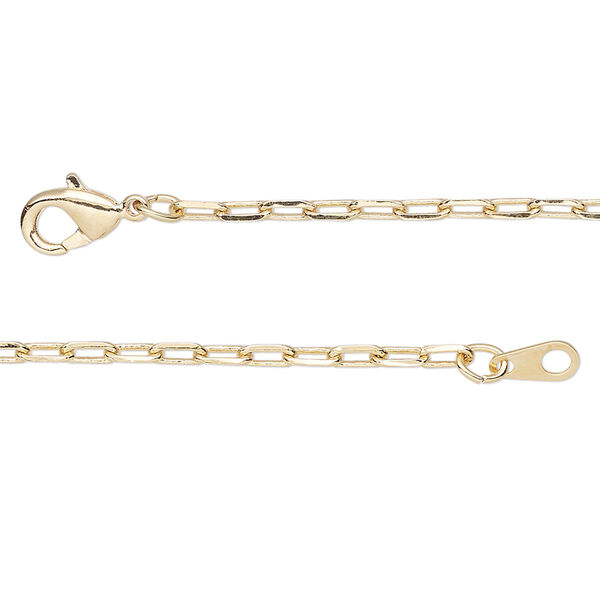 Chain, gold-finished brass, 2.3mm paperclip, 24 inches with lobster claw clasp. Sold individually. image number 0