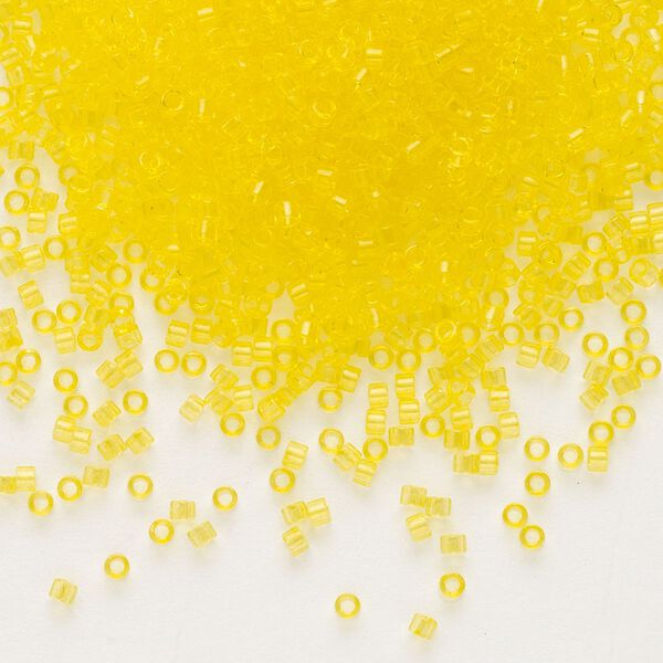 Seed bead, Delica®, glass, pkg/7.5g, #11 round, transparent outside dyed yellow (DB-1301). image number 0