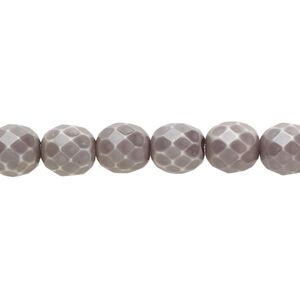Bead, Czech fire-polished glass, opaque charcoal with vividi finish and snake pattern, 8mm faceted round. Sold per 7-inch strand, approximately 20 beads.