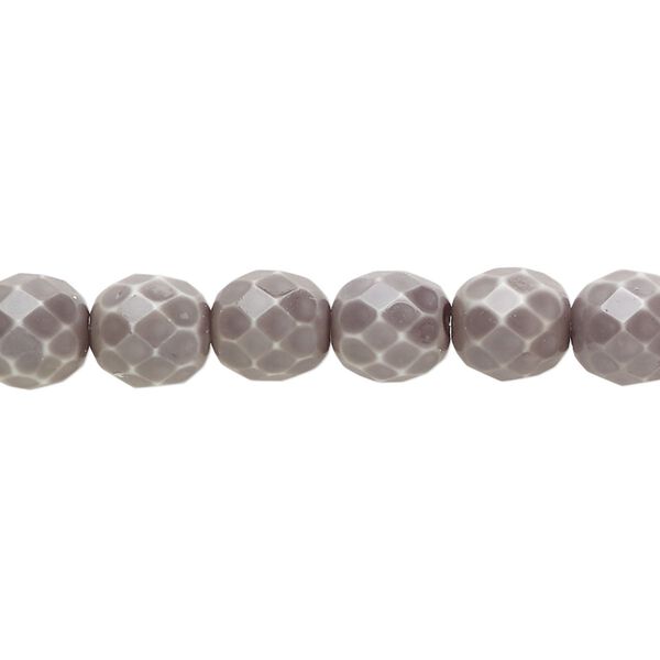 Bead, Czech fire-polished glass, opaque charcoal with vividi finish and snake pattern, 8mm faceted round. Sold per 7-inch strand, approximately 20 beads. image number 0