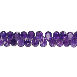 Amethyst 1pkg1, hand-cut top-drilled faceted flat teardrop bead natural 5 inch 5x4mm-7x5mm