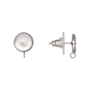 Earstud 1pkg4, 12mm / open loop / 8mm round glue-in setting / comfort clutch, stainless steel / acrylic 2 pair