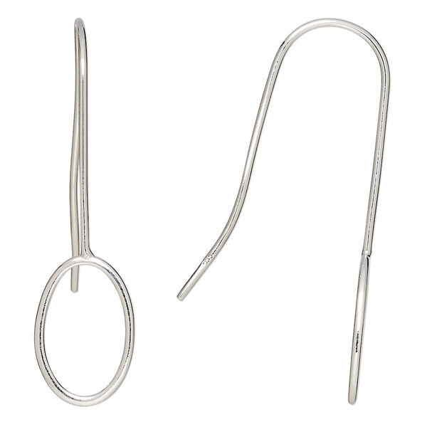 Ear wire, sterling silver, 40mm fishhook with oval perpendicular loop, 20 gauge. Sold per pair. image number 0