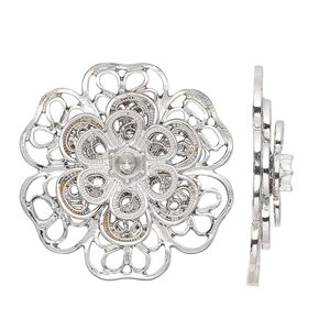 Focal, silver-finished "pewter" (zinc-based alloy), 38mm single-sided flower with SS19 chaton setting. Sold individually.