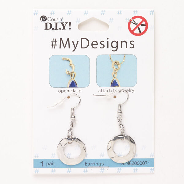Earring, steel, pkg/1 pair, silver finish, 43.5mm with stamped go-go and fishhook ear wire, 21 gauge. image number 0