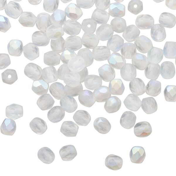Bead 1pkg1 Czech fire-polished glass, 4mm faceted round, 1 mass translucent matte opal AB image number 0