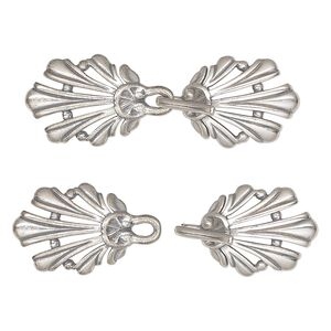 Clasp hook 1pkg1 sterling silver, 38x13mm shell, antiqued JBB Findings 1-strand