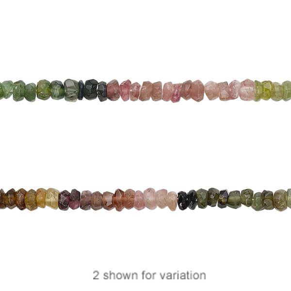 Multi-tourmaline 1pkg1, hand-cut faceted rondelle bead natural C grade, 12 inch 2x1mm-4x2mm image number 0