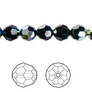 Bead 12pk jet AB, Crystal Passions® 8mm round 5000