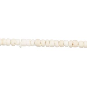 Bead, wood (bleached / waxed), white, 3x1.5mm-3.5x3mm hand-cut rondelle with 0.7mm hole. Sold per pkg of (2) 15" to 16" strands.