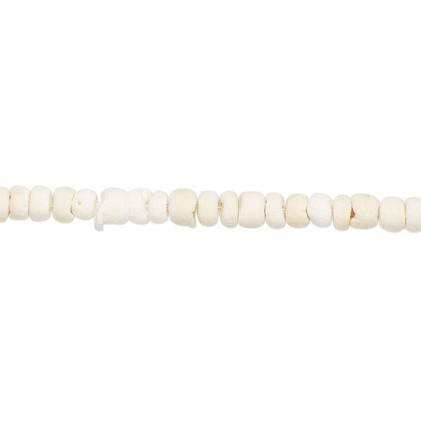 Bead, wood (bleached / waxed), white, 3x1.5mm-3.5x3mm hand-cut rondelle with 0.7mm hole. Sold per pkg of (2) 15" to 16" strands. image number 0