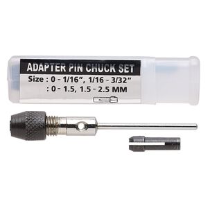 Micro adapter pin chuck, steel and plastic, black / silver / white, 2-3/4 x 1/2 inch chuck and 3/4 x 1/4 inch shank. Sold individually.