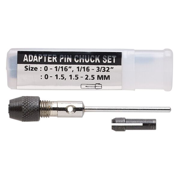 Micro adapter pin chuck, steel and plastic, black / silver / white, 2-3/4 x 1/2 inch chuck and 3/4 x 1/4 inch shank. Sold individually. image number 0