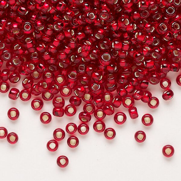 Seed bead, Preciosa Ornela Czech glass, pkg/50g, #8 rocaille, transparent silver-lined ruby, (97090). image number 0
