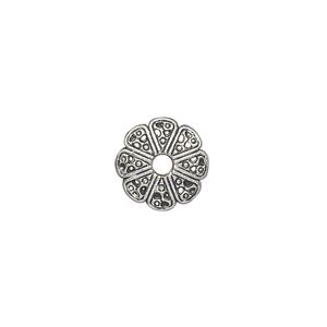 Bead cap, antique silver-plated "pewter" (zinc-based alloy), 12x2mm filigree round, fits 10-18mm bead. Sold per pkg of 50.