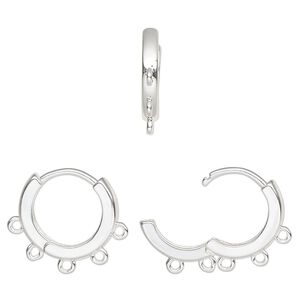 Earring hoop 1pkg2, 16mm round / hinged / closed loop / square tube, 18 gauge silver-finished brass 1 pair
