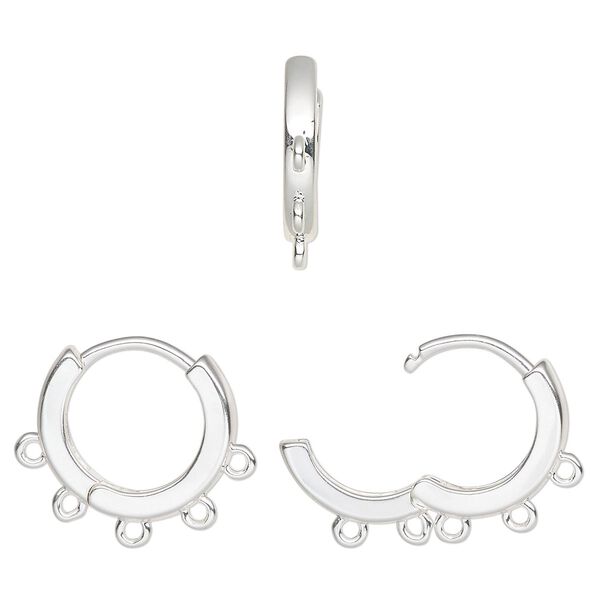 Earring hoop 1pkg2, 16mm round / hinged / closed loop / square tube, 18 gauge silver-finished brass 1 pair image number 0