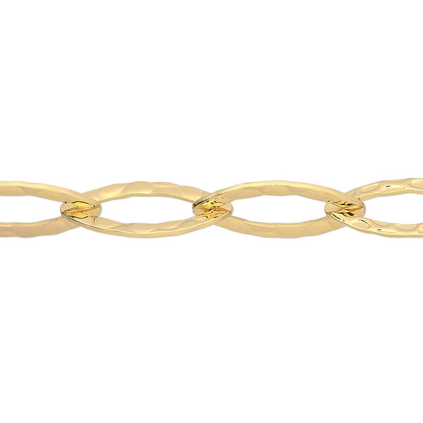 Chain, gold-plated brass, 8mm hammered marquise. Sold per pkg of 5 feet. image number 0