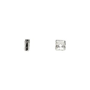 Bead, glass rhinestone and silver-plated brass, black, 4x2mm squaredelle. Sold per pkg of 10.