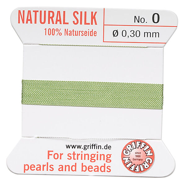 Thread, Griffin, silk, jade green, size #0. Sold per 2-meter card (approximately 78 inches). image number 0