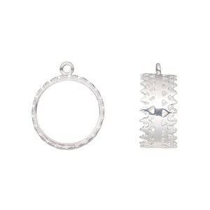 Drop, sterling silver, 15mm double-sided round with (2) 14mm round cabochon bezel settings. Sold individually.