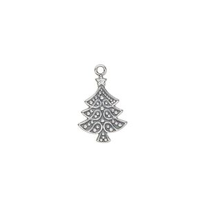 Charm, antiqued sterling silver, 14.5x10mm double-sided Christmas tree. Sold individually.