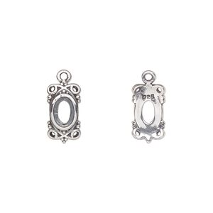 Drop, antiqued sterling silver, 13x7mm overall with 6x4mm oval setting and filigree design with open back. Sold individually.