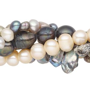 Pearl mix, cultured freshwater (bleached / dyed), pkg/(5) 15 inches, 4x3mm-30x21mm mixed shape, D grade, mixed colors.