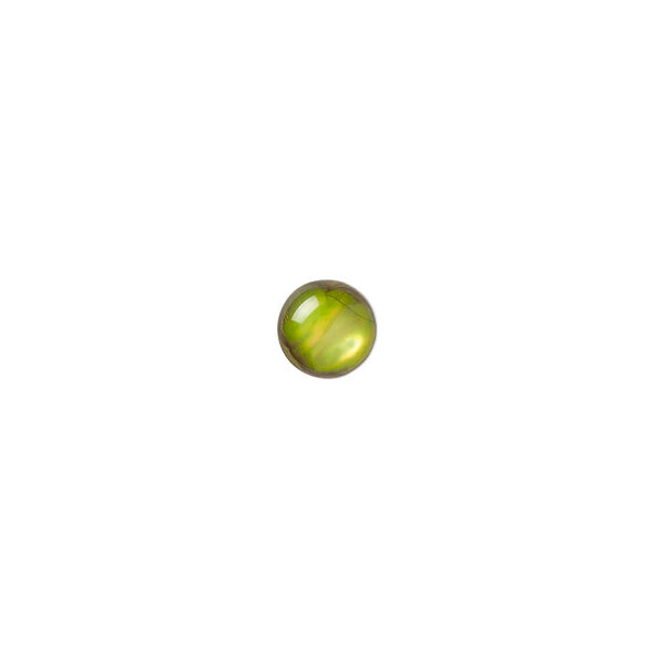 Cabochon, paua shell (dyed / coated), gold, 6mm calibrated round, Mohs hardness 3-1/2. Sold per pkg of 10. image number 0