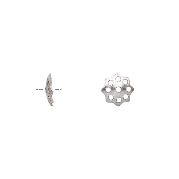 Bead cap, stainless steel, 8x2mm star with cutout design, fits 10-12mm bead. Sold per pkg of 20. image number 0