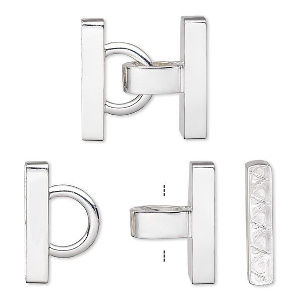 Clasp, 5-strand fold-over, silver-plated brass, 26x25mm smooth rounded rectangle. Sold individually. image number 0