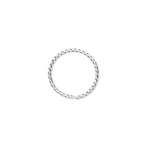 Jump ring, silver-plated brass, 15mm twisted round, 13.7mm inside diameter, 18 gauge. Sold per pkg of 100.