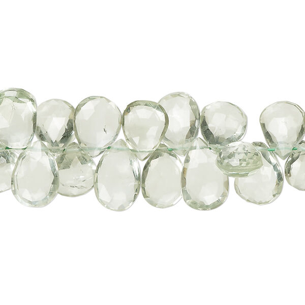 Green quartz 1pkg1, hand-cut top-drilled faceted puffed teardrop bead B+ grade, 7 inch 9x7mm-11x8mm image number 0