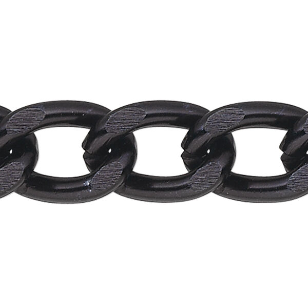 Chain, anodized aluminum, black, 7mm curb. Sold per pkg of 5 feet. image number 0