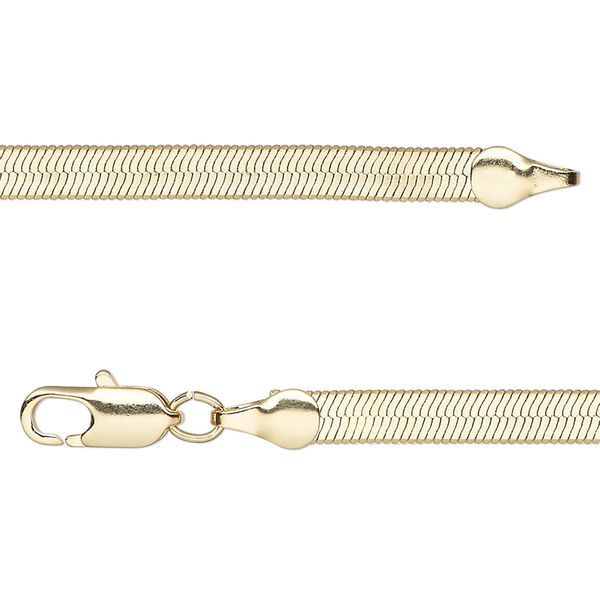 Chain, gold-finished brass, 4mm herringbone, 16 inches with lobster claw clasp. Sold individually. image number 0