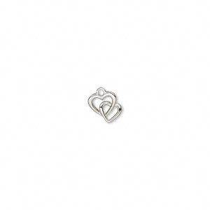 Charm, silver-plated "pewter" (zinc-based alloy), 15.5x14mm single-sided double open hearts. Sold per pkg of 2.