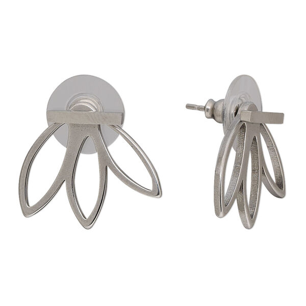 Earstud, stainless steel, 11x2mm bar with 20.5x18.5mm 3-marquise jacket. Sold per pair. image number 0