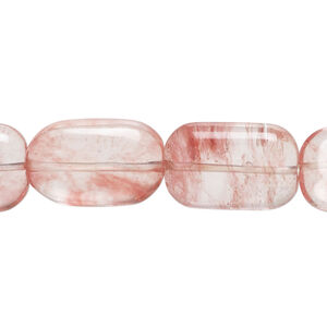 Bead, cherry "quartz" glass 1pkg1, 17x10mm-18x12mm flat rectangle, 15 inches.