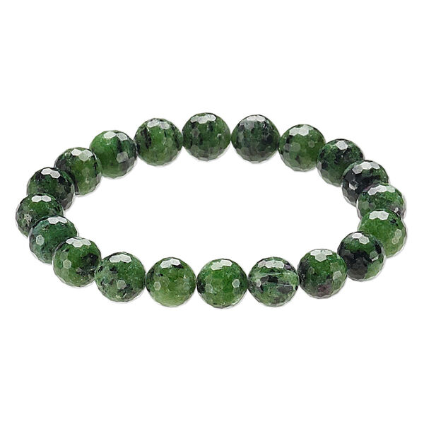 Bracelet, stretch, ruby in zoisite (natural), 9-10mm faceted round, 8 inches. Sold individually. image number 0