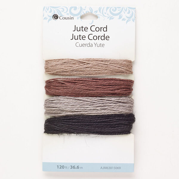 Cord, jute, pkg/(4) 30 feet, mixed colors, 1mm round. image number 0