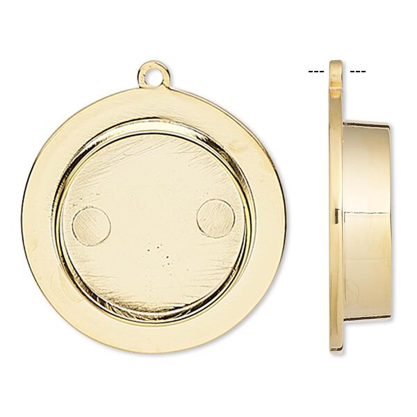 Drop, gold-plated "pewter" (zinc-based alloy), 28mm round with 19mm non-calibrated round setting. Sold individually. image number 0