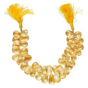 Citrine 1pkg1, hand-cut top-drilled faceted puffed teardrop bead 8 inch graduated 12x9mm-24x14mm
