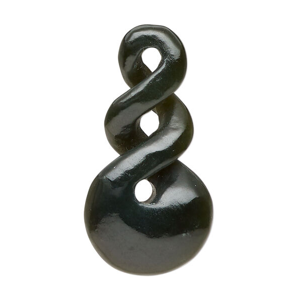 Focal, nephrite jade (natural), medium to dark, 36.5x19mm hand-cut double-sided infinity, B grade, Mohs hardness 6 to 6-1/2. Sold individually. image number 0