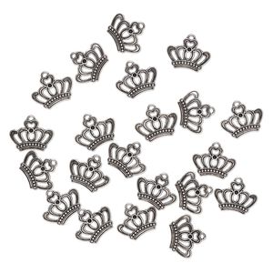 Charm, "pewter" (zinc-based alloy), pkg/20, 23x17mm single-sided domed crown, antique silver finish.